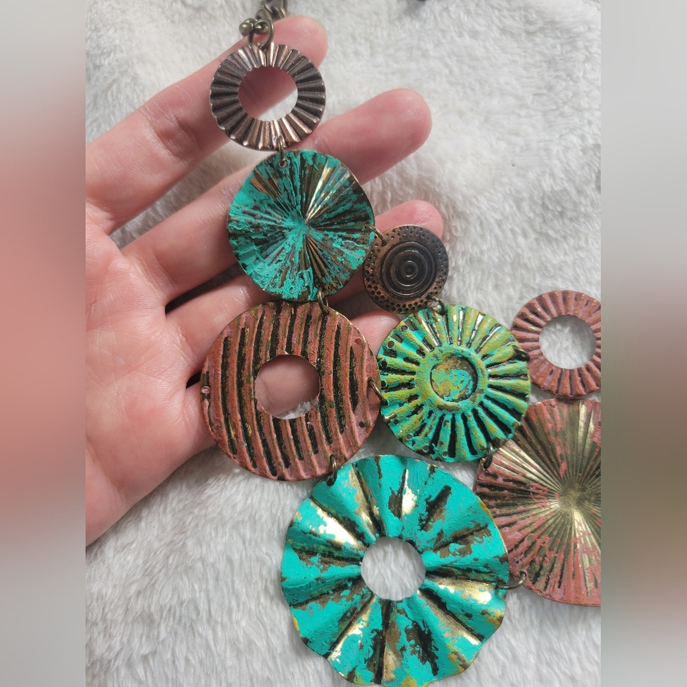 Rustic Boho Brass Tone Multicolor Distressed Meta… - image 6